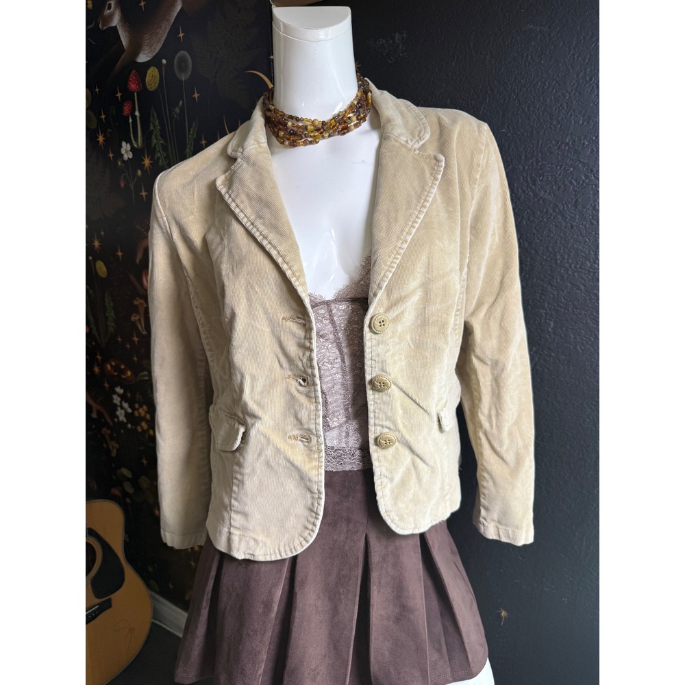St Johns Bay Petite Corduroy Blazer Tan Beige Three Button Jacket PXL